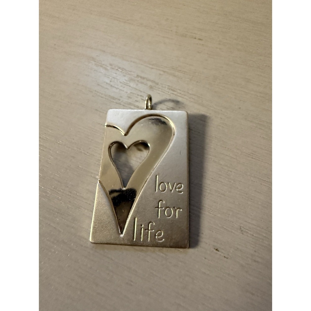 Rectangle Sterling Silver Vintage Love For Life Heart‎ Charm Pendant 10g GUC